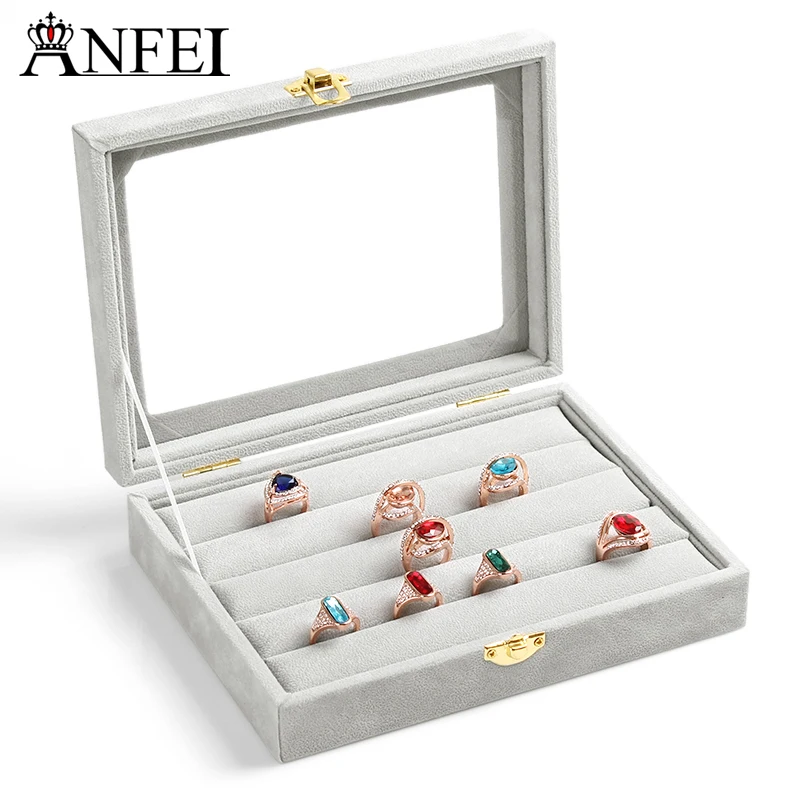 Anfei Free Shipping Ring Jewelry Box Gl Cover Storage Anfei Free Shipping Ring Jewelry Box Gl Cover Storage Stud Earring Accessories Display Rack In Packaging