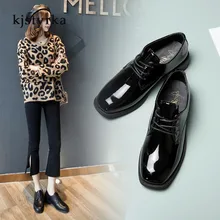 Kjstyrka/ г. классические модные женские туфли на плоской подошве с квадратным носком в британском стиле с перекрестной шнуровкой, женские нескользящие оксфорды, zapatos mujer