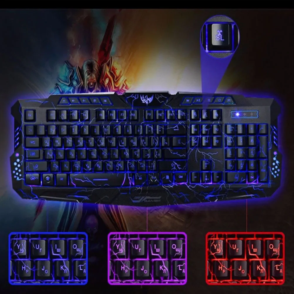 

Computer Keyboard Wired Backlight Gaming Multimedia Combo USB Ergonomic Mechanical Luminous Changeable LED