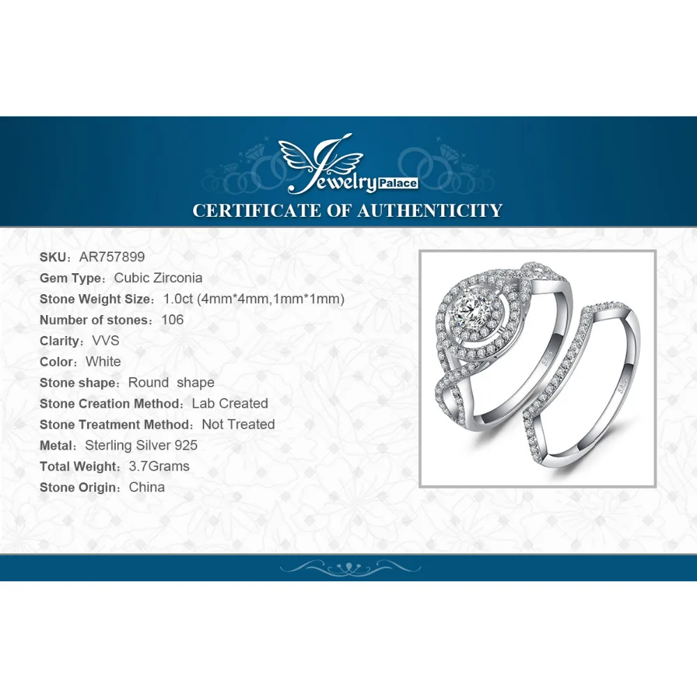 JewelryPalace бесконечность любви 4 зубец круглый с кубического циркония Stackable Halo