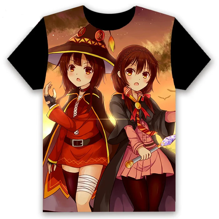 Модная мужская футболка аниме KonoSuba Megumin Aqua Darkness сексуальный косплей короткий рукав унисекс Повседневная Черная футболка под заказ