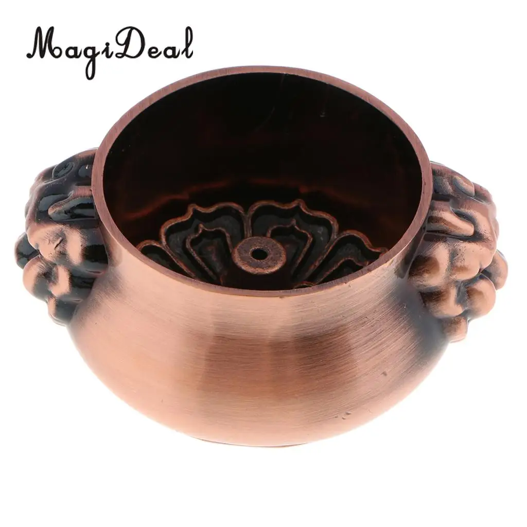 Chinese Antique Alloy Lion Head Statue Bowl Censer Pot Incense Burner Holder