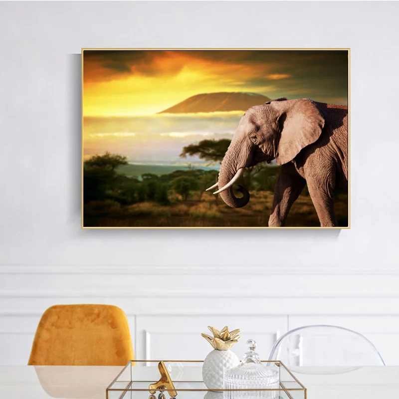 

Modern Animals Landscape Posters and Prints Wall Art Canvas Painting African Elephant Pictures for Living Room Decor No Frame