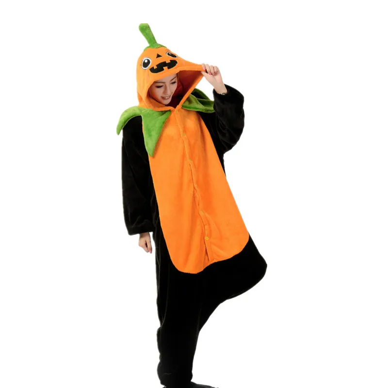 

Adult Flannel Kigurumi Pumpkin Cosplay Costume Unisex Onesies Pajamas Halloween Carnival Masquerade Party Jumpsuit