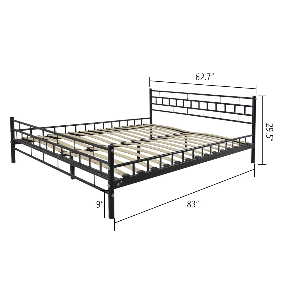 Queen Size Bed Frame Wooden Bed Slat and Metal Iron Unique Bed Frame L210 * W160 * H76.2CM Queen Size Bed Frame Wooden Bed Slat and Metal Iron Unique Bed Frame L210 * W160 * H76.2CM