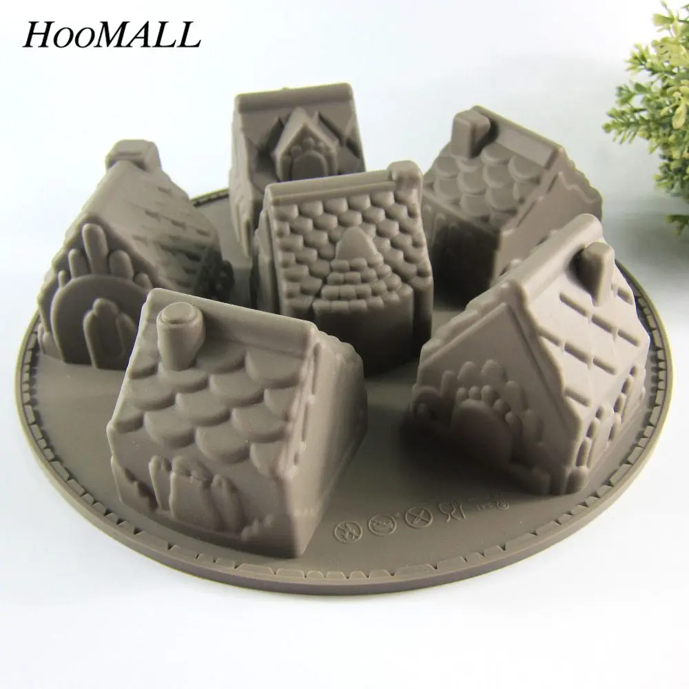 Hoomall 6Lattices village House Silicone Cake Mold Microwave Fondant Molds Decorating Tools For