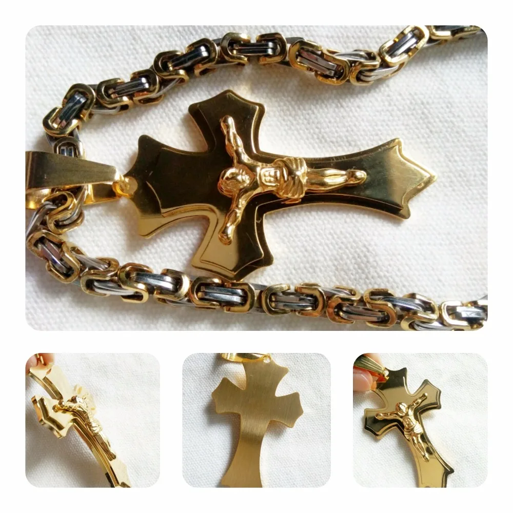 Подвеска ELSEMODE Christian Jesus Cross ожерелья с толстым звеном византийская цепочка 316L