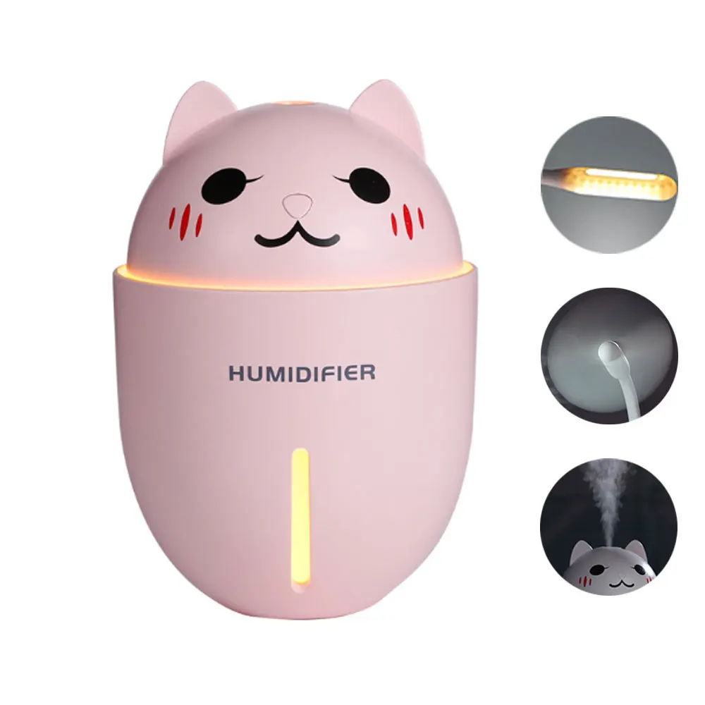 

3 in 1 320ML USB Air Humidifier Ultrasonic Cool-Mist Adorable Pet Mini Humidifier With LED Light Mini USB Fan Aroma Diffuser