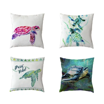 

Ocean Series White Throw Cushion Cover Rainbow Turtle Letters Musical Instrument House Home Bedroom Sofa Decoration Pillow Cases