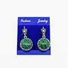 Round Malachite Earrings For Women Antique Silver Plated Party Hollow Flower Pendant Fashion Jewelry ► Photo 2/6