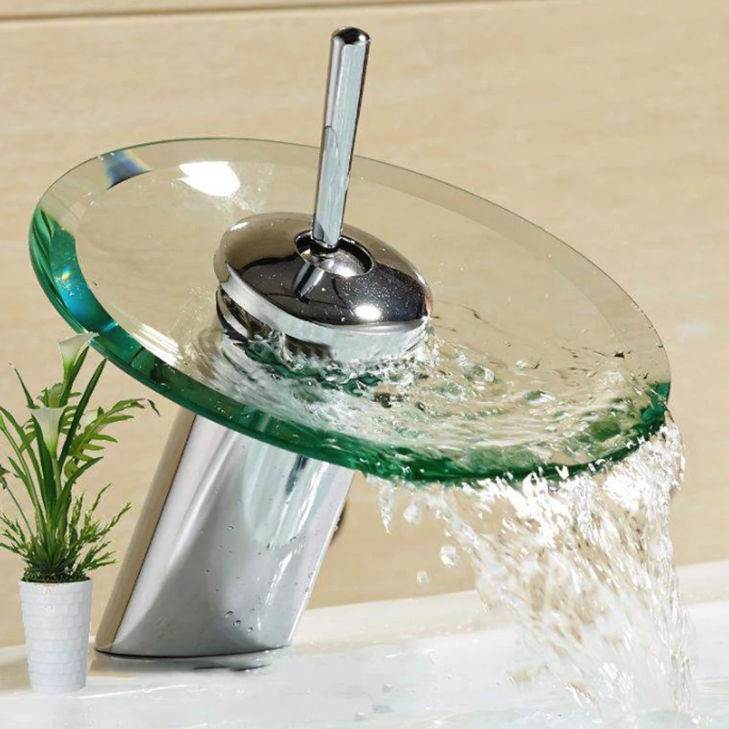 Kaufen 2019 bad Wasserfall Becken Toque Waschbecken Mixer Torneira Tap Wasserhahn Chrom Poliert Glas Rand Wasserhahn Wasserhahn Mit Wasser Einlass Rohr