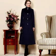 2016 Winter New Arrival Fashion Women’s Outwear Long Wool Coat Solid Color Stand Collar Plus Size Jacket Single Breasted Coat