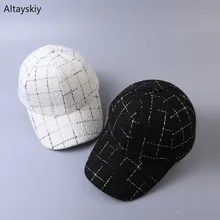 Baseball Caps Women Knitting Plaid Solid Thicker Winter Warm Womens Hats Korean Style All-match Trendy Chic Simple Leisure