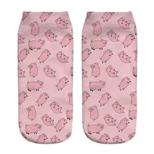 Носки до лодыжки в Корейском стиле Harajuku Kawaii 3D принт животных Свинья короткие носки милые забавные женские