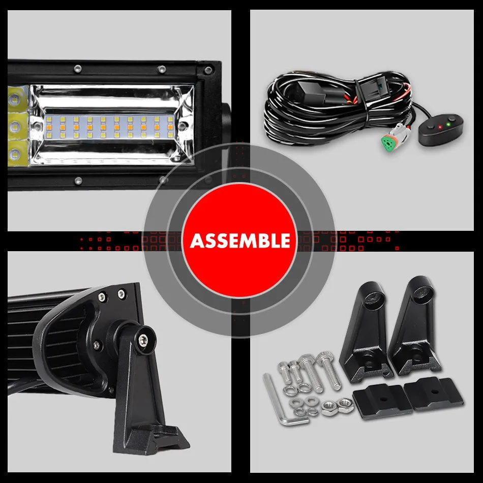 22 inch 324W triple row white amber led light bar (7)