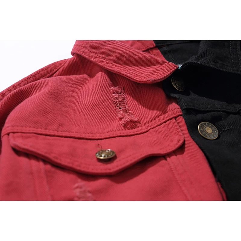 Streetwear Patchwork Mixed Color Gothic Letters Print Denim Jacket Tide Men 's Retro Destroyed Patch Holes Jackets Hip-Hop Streetwear Patchwork Mixed Color Gothic Letters Print Denim Jacket Tide Men 's Retro Destroyed Patch Holes Jackets Hip-Hop