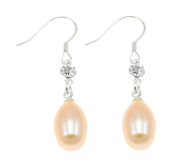 

Freshwater Pearl Drop Earring Jewelry earring hook, Rice, natural, with rhinestone, pink, 8-9mm, 38mm, Sold By Pair