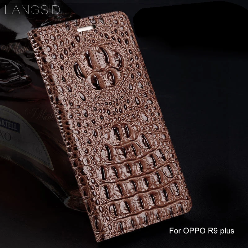 wangcangli genuine leather flip phone case Crocodile back texture For OPPO R9 plus All-handmade | Мобильные телефоны и