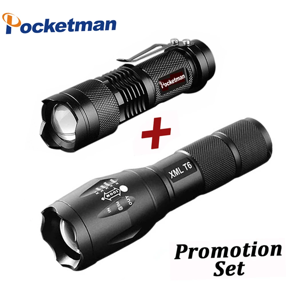 Promotion Set! Hot Sale LED Flashlight XML-T6 Tactical flashlight + Q5 Mini Torch Lanterna Zoomable Waterproof Flashlight Bike