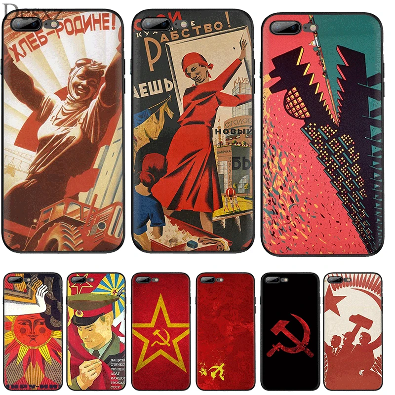 Черный мягкий чехол из ТПУ с флагом СССР для iPhone 11 Pro 5 5S SE 6 6s 7 8 Plus X XS XR