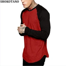 SHOKOTANO, Мужская Уличная футболка с рукавом реглан, хип-хоп, комбинированная, удлиненная, Swag hem, Повседневная мужская футболка, Мужская хипстерская футболка, топ