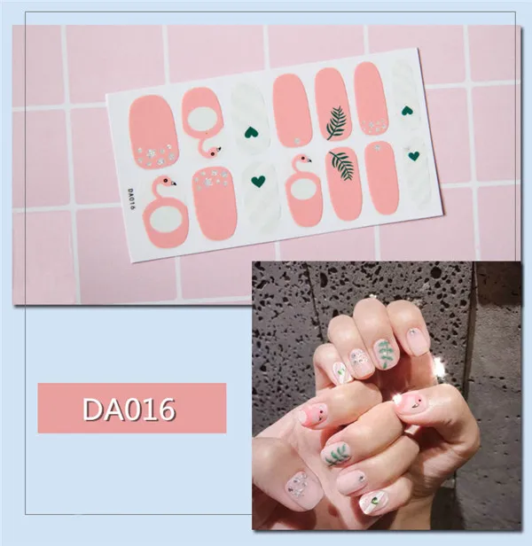 14 насадок/набор полное покрытие наклейки для ногтей s Обертывания DIY наклейки для нейл-арта простые наклейки s самоклеющиеся наклейки для ногтей розовый белый черный зеленый - Цвет: 16