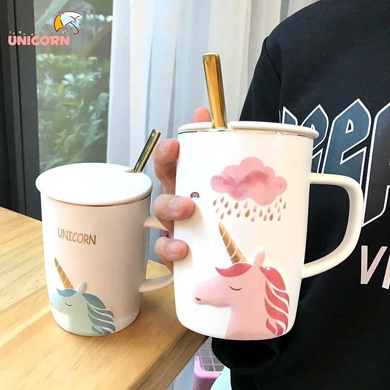 Симпатичные Единорог творческие керамические чашки Nordic Стиль мультфильм Кофе кружки ложка с крышкой Office для дома кружка для молока на завтрак забавная кружка подарок