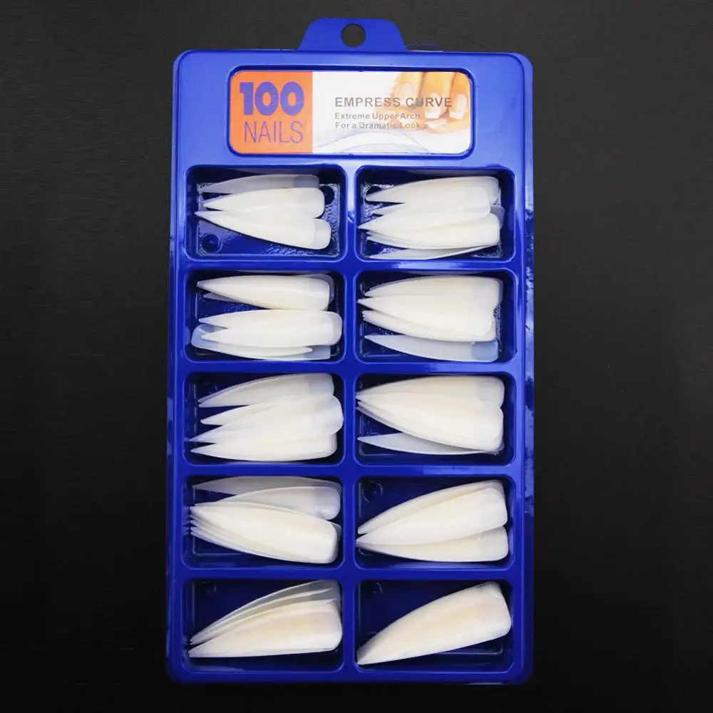 100 шт накладные ногти, художественный клей для ногтей, искусственный дизайн для наращивания ногтей, лаковые наклейки, все для маникюра, волокна - Цвет: Sharp 100pc white