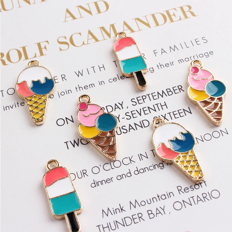 

10 pcs Oil Drop Ice Cream Popsicle Charms Bracelet DIY Summer Gold Metal Pendant Enamel Charms Earring Jewelry Accessories YZ138