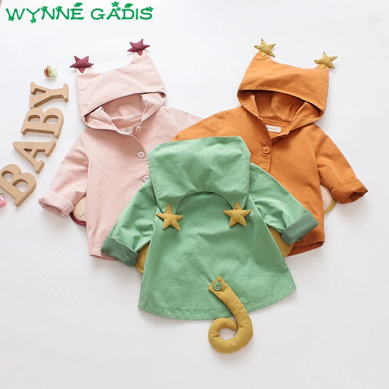 

2018 Autumn Baby Girls Cartoon Star Hooded Long Sleeve Trench Jacket Kids Children Outerwear Coat roupas de bebe casaco