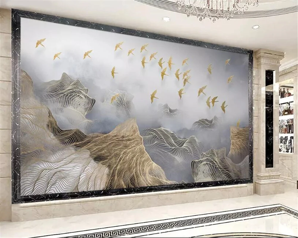 Beibehang Большой обои новый китайский 3d пейзаж золотой линии птицы ТВ фоне стены papel де parede 3d обои behang
