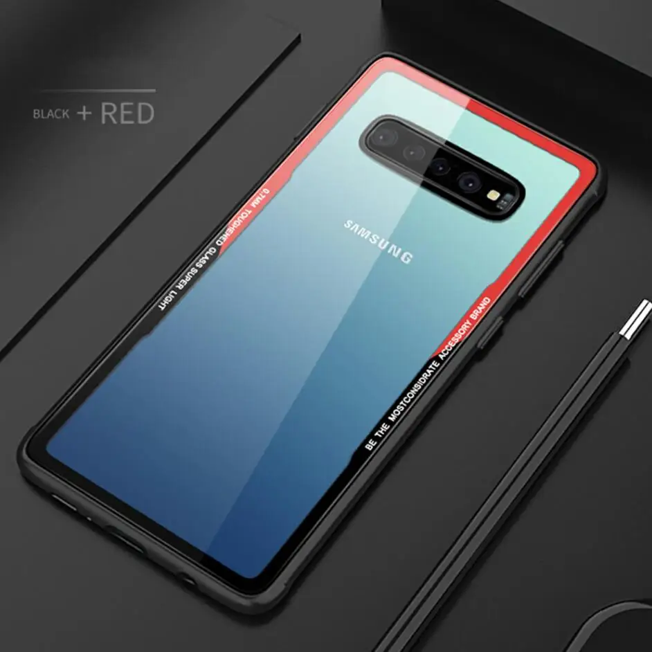 Amzboon S10 PLUS, закаленное стекло, защитный чехол для телефона, для samsung Galaxy S10, Роскошный Тонкий силиконовый чехол из ТПУ, жесткое полное заднее покрытие - Цвет: Black-Red