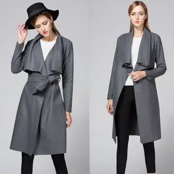 

New European Fashion Women Long Coat Autumn Casual Loose Trench Coats Solid With Belt Abrigos Design Lapel Leisure Top Plus Size