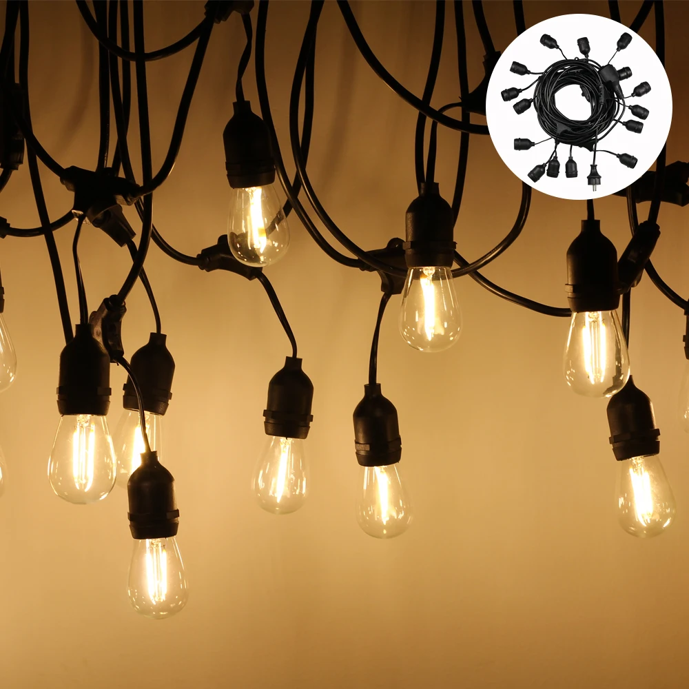 

Street Garlands IP65 15M LED S14 String Lights Waterproof E27 Warm LED Retro Edison Filament Bulb Outdoor Garden Patio Holiday