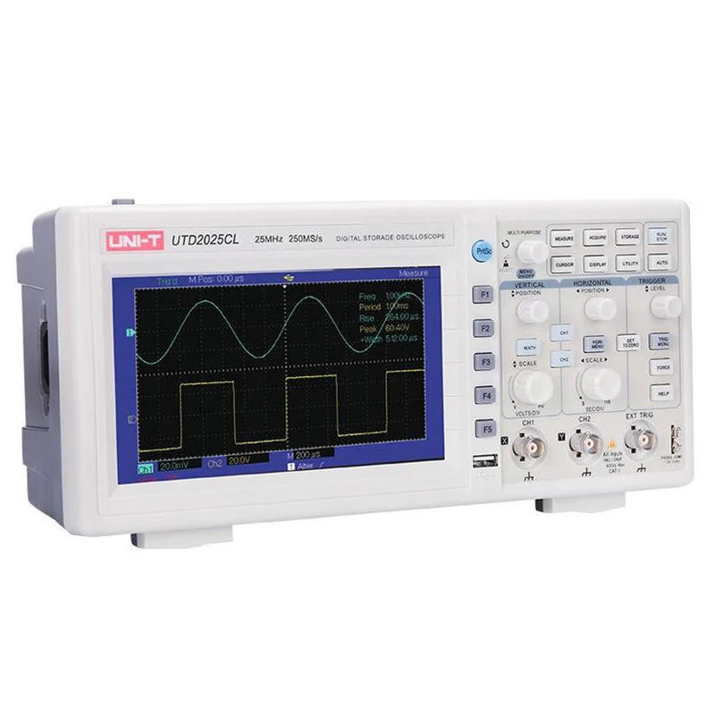 

UNI-T UTD2025CL Digital Storage Oscilloscopes 2CH 25MHZ 250MS/s with 7 Inches Widescreen LCD Displays