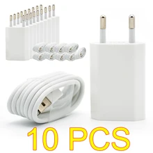 

EU Plug 10PCS/Lot Wall USB Charger For iPhone 8 Pin Charging Cable + Charger Adapter For Apple iPhone 6 7 Plus 5S 5 White Color