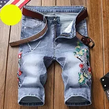 Новые модные мужские летние вышитые короткие джинсы брендовая одежда Бермуды летние хлопковые шорты дышащие джинсовые шорты мужские Размеры
