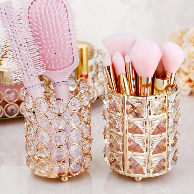 

Diamond Makeup Brush Storage Box Bling Crystal European Eyebrow Pencil Desktop Cosmetics Boxes
