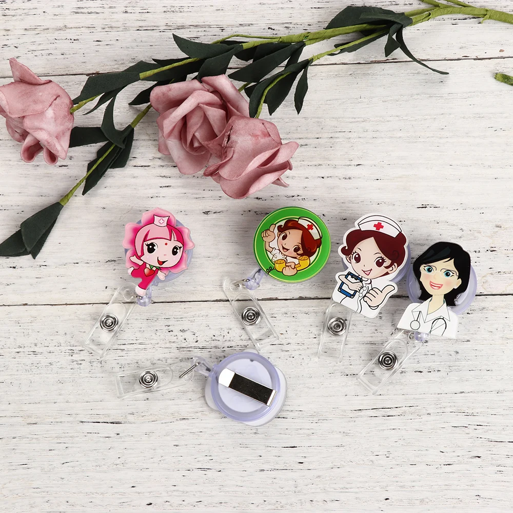 1Pcs Cute Cartoon Mini Retractable Badge Reel Nurse Lanyards ID Name Card Badge Holder Clip Student Nurse Badge Holder
