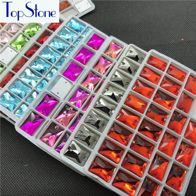 Topstone прямоугольные пришитые стразы, стекло, кристалл, все цвета, плоские с оборота 10x14 13x18 8x10 мм, пришивные камни для одежды