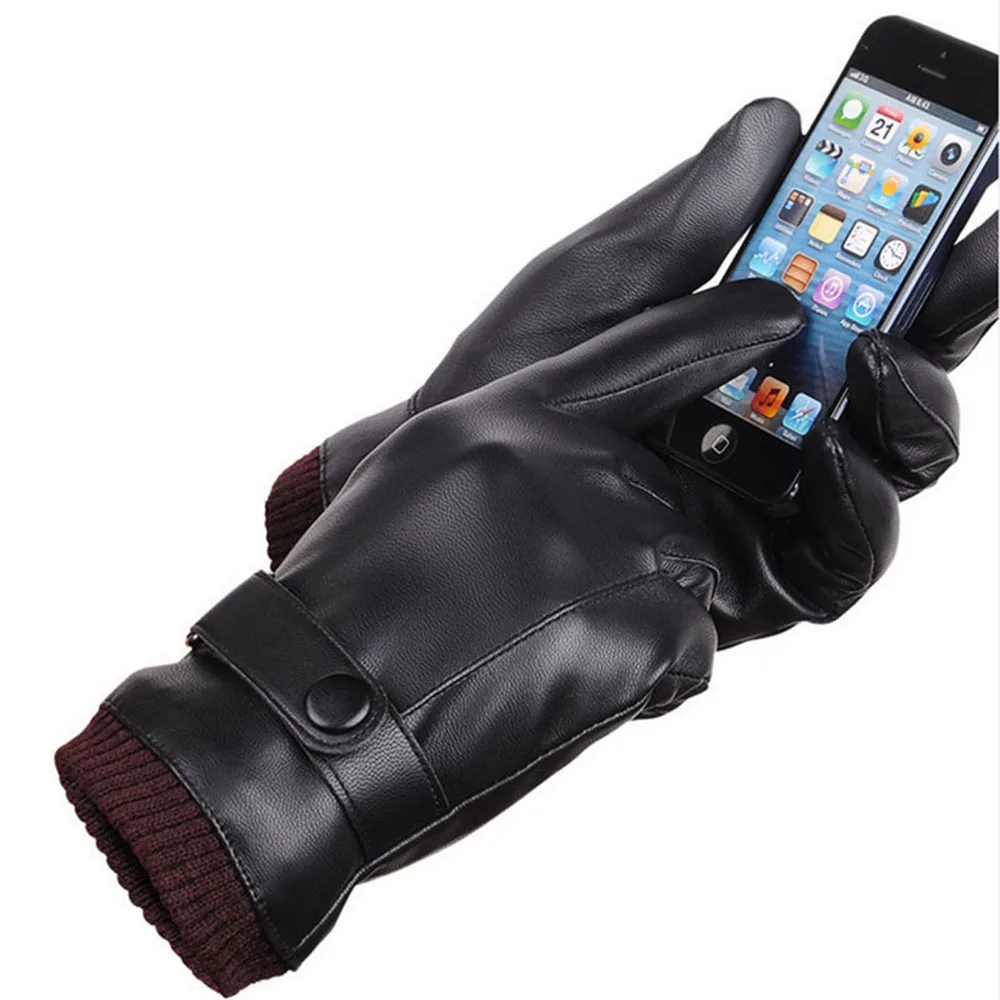 

Fashion Men Winter Leather Motorcycle Full Finger Warm Gloves