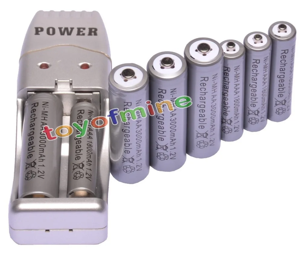 4+4x AA AAA 1800mAh 3000mAh Rechargeable Battery 1.2V Grey + USB
