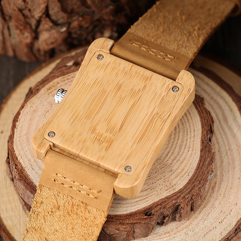 Rectangle Dial Wooden Watches for Men Natural Wood Bamboo Analog Display Genuine Leather Band Quartz Clocks Male Christmas Gifts 2020 2019 (53)