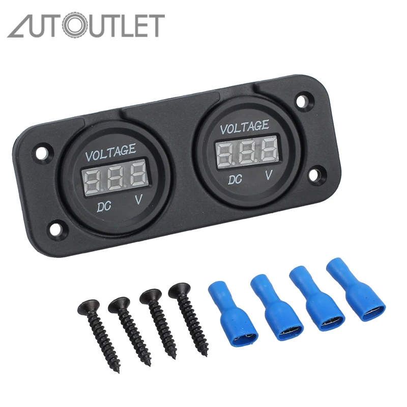 AUTOUTLET Dual Battery Monitor Digital Volt Meter LED 12V 24V DC For Boat Marine AGM Dual