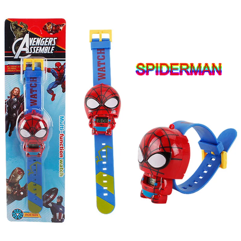 The Avengers Super Hero Action Figures Watch Captain American Hulk IronMan SpiderMan Figure Projection Time Cartoon Kids Toy