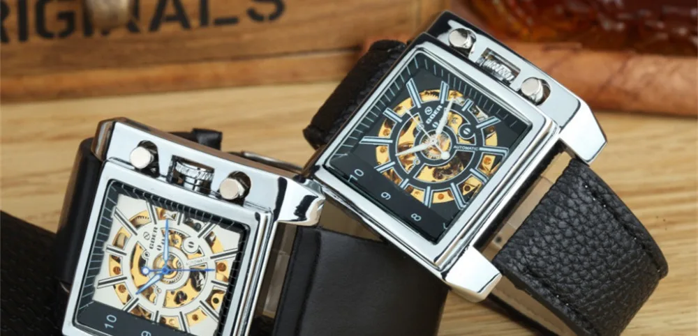 Часы наручные мужские автоматические квадратные повседневные аналоговые