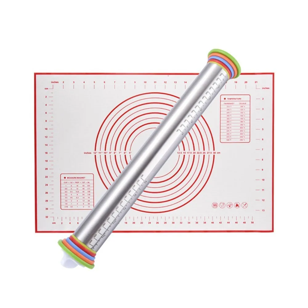 

2pcs/kit Baking Set Stainless Steel Adjustable Rolling Pins With Pastry Boards Kneading Mat 4 Size Removable Thickness Rings