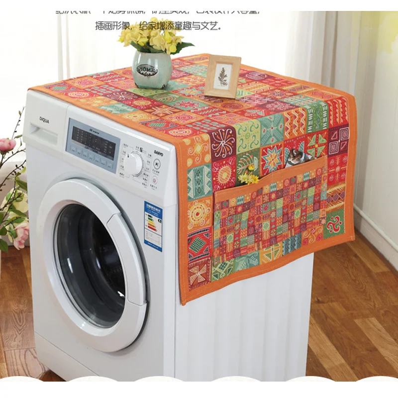 Simple Cotton and Linen Multi Function Cover Fridge Dust Case With Storage Bag Washing Machine Top Protection | Дом и сад