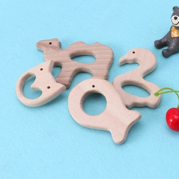 

Beech Baby Bite Teether Wooden Animal Teething Baby Gift Rattle Crochet Beads