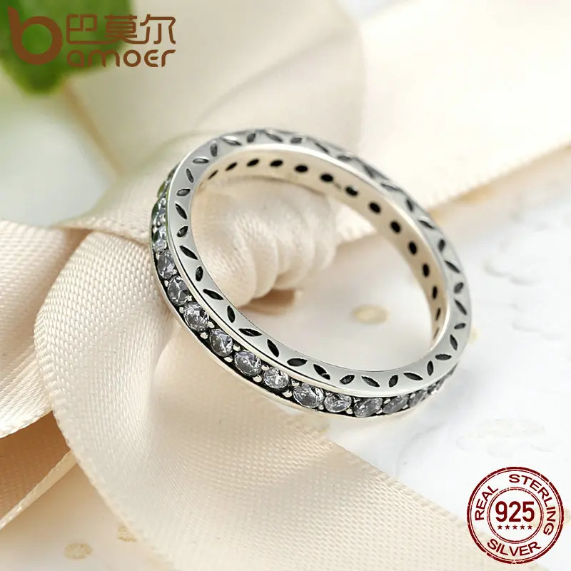 BAMOER Original 100% 925 Sterling Silver Finger Ring Authentic Luxury Jewelry For Women Wedding PA7119